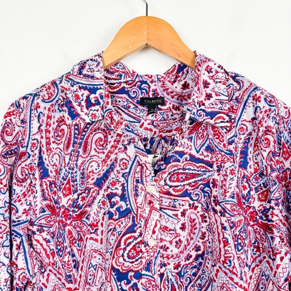 NWT Talbots Red White & Blue Paisley Cotton Button Down Shirt Sz XL - Picture 3 of 6